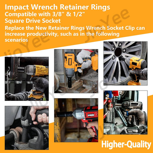 Contains 20 1/2" 3/8' Set Impact Wrench Retainer Rings Wrench Socket Clip with O-Rings Replacement for Electric Wrench/Pneumatic Wrench Square Dri...