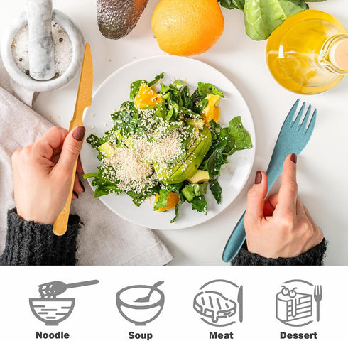 4 Sets Reusable Utensils Set with Case, Plastic Camping Utensil Set Knife Forks and Spoon for Lunch Box Kit, Cool Dirt Bike Pattern Travel Cutlery...