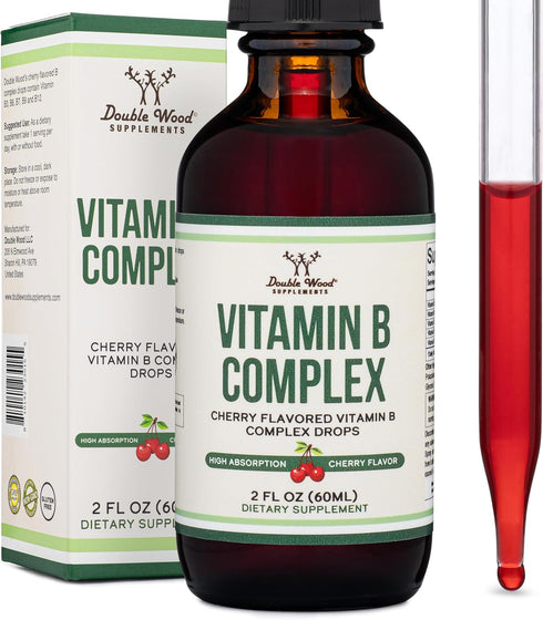 Double Wood Supplements Liquid Vitamin B Complex - 2 Month Supply - Max Absorption - B3, B6, B7 (Biotin), B9, and Vitamin B12 - Cherry Flavor - 2 ...