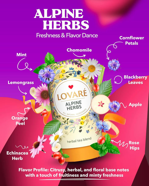 LOVARE Alpine Herbs Loose Leaf Tea 80 g - Made in Ukraine – Lemongrass, Chamomile Flowers, Rose Hips, Orange Peel and Blossom, Blackberry Leaves, ...