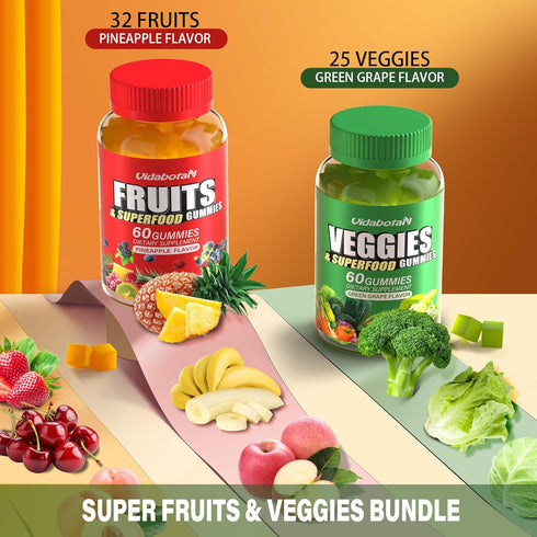 Super Fruits and Veggies Supplement - Super Fruits and Vegetables Gummies for Women,Men and Kids, Sugar Free Vegan Gummies for nature energy balan...