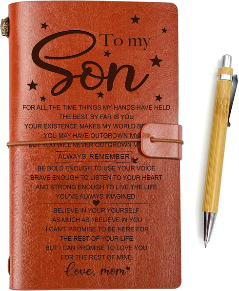 To My Son Embossed Vintage Leather Journal, Refillable Journal Notebooks, Travel Journal Diary Sketch Book Writing Journal, Graduation Birthday Ch...