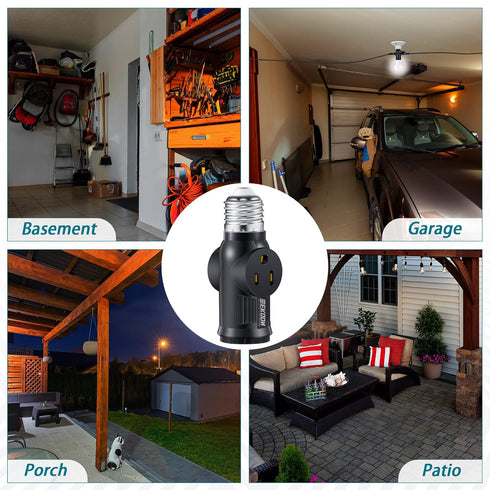 Feekoon 2 Pcs 3 Prong Light Socket Adapter, E26 Light Bulb Outlet Adapter, Polarized Light Socket to Plug Adapter, Light Bulb to 2/3 Prong Outlet ...