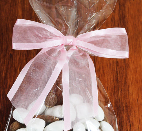 Light Pink Pre-Tied Organza Bows With Twist Ties. Pack of 12 Satin-Edged Fabric Bows Made of 1-1/2" Ribbon. Bow Measures 4" Wide (12, Light Pink)...