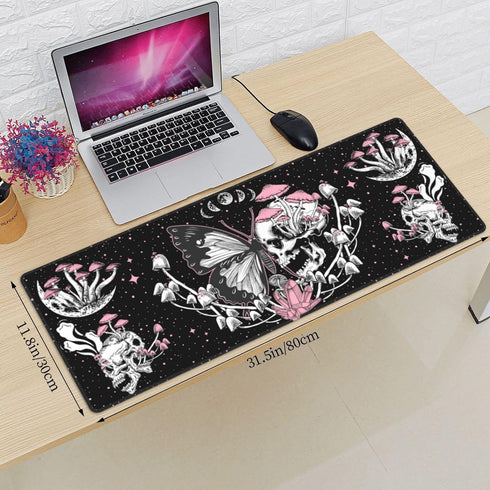 Skull Hippie Mushroom Moth Moon Gaming Mouse Pad XL, Large Extended Mousepad Desk Pad, Long Nonslip Rubber Mice Mats Stitched Edges Playmat for Of...