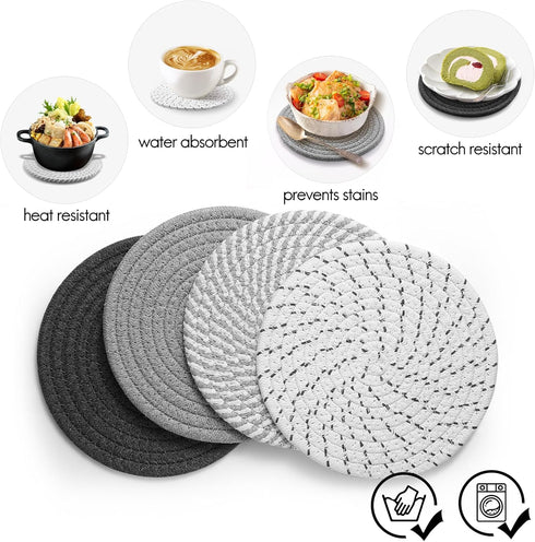 7" Trivets for Hot Dishes, Hot pots and Pans, 4 Pcs Pot Holders for Kitchen?Heat Resistant Hot Holders are Used to Protect Your Furniture and Tabl...
