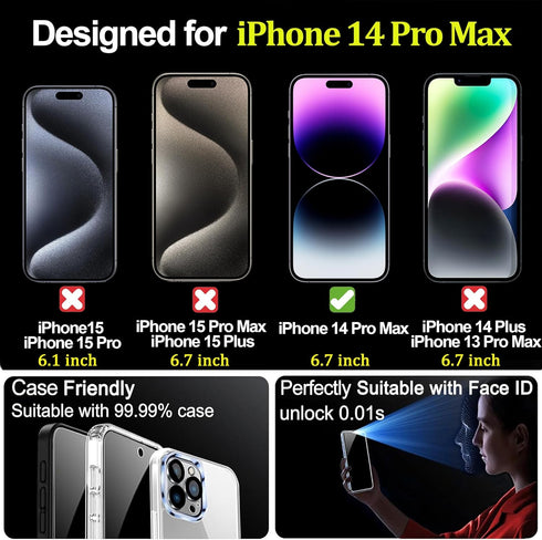 2 PACK Compatible with iPhone 14 Pro Max Privacy Screen Protector 25 Degree Anti Spy Tempered Glass Easy Installation Frame Gradient colorful anti...