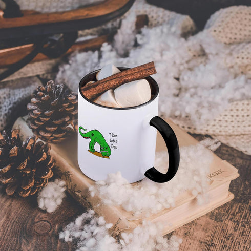 3dRose T Rex Hates Yoga Two Tone Mug, Black, 11 oz...
