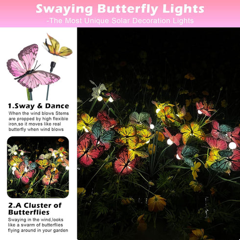 Garden Solar Light Outdoor Decorative, Swaying Butterfly Light, Swaying in The Wind, Solar Outdoor Lights, Yard Patio Pathway Decoration(2 Pack)...