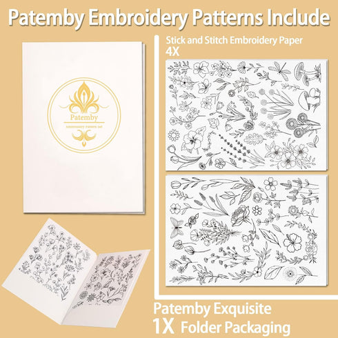 Embroidery Pattern Water Soluble Embroidery Stabilizers, Stick and Stitch Embroidery Paper Pre-Printed Flowers and Leaves Pattern Transfers for Ha...