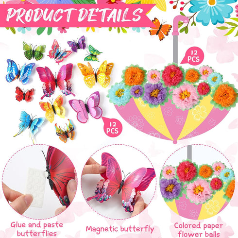 30 Pcs Spring Bulletin Board Decorations Flower Classroom Door Decorations April Showers Bring May Flowers Decorations with Paper Flowers Butterfl...