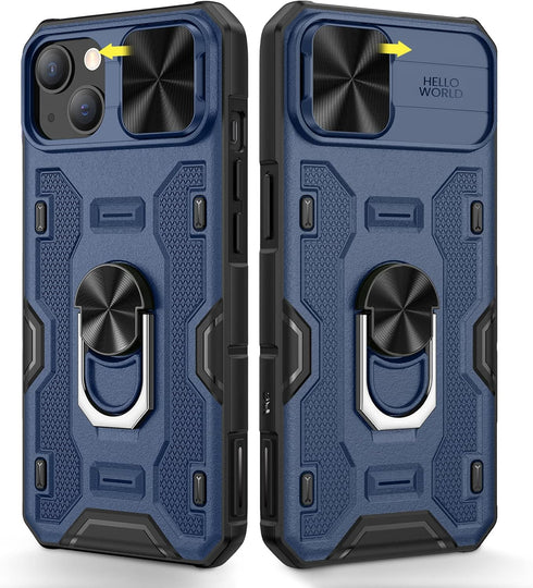 Caka for iPhone 14 Case, iPhone 13 Case with Camera Cover & Kickstand with Built-in 360°Rotate Ring Stand Heavy Duty Protective Phone Cover Case f...