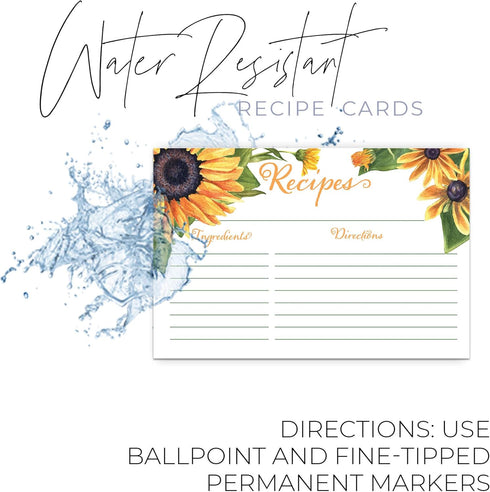 Sunflower Yellow Floral Recipe Cards from Dashleigh, 48 Cards, 4x6 inches, The Gift Collection, Water-Resistant and Double-Sided (Yellow Sunflower...