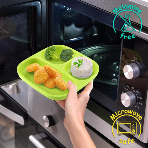 GET FRESH PLA Kids Divided Plates Set – 2-pack Melamine-Free Sectioned Plates for Kids and Toddlers – Stackable BPA-free Childrens Dinnerware Divi...