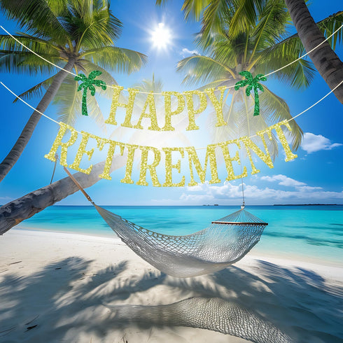 Gold Glittery Happy Retirement Banner, Official Retired Decor - Retirement Party Decorations Supplies...