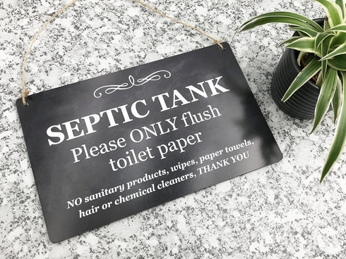Septic Tank Hanging Sign ¦ Printed contemporary design onto rigid, robust backing ¦ Bathroom Signs for Septic Tank ¦ WC Signage ¦ Polite Toilet No...