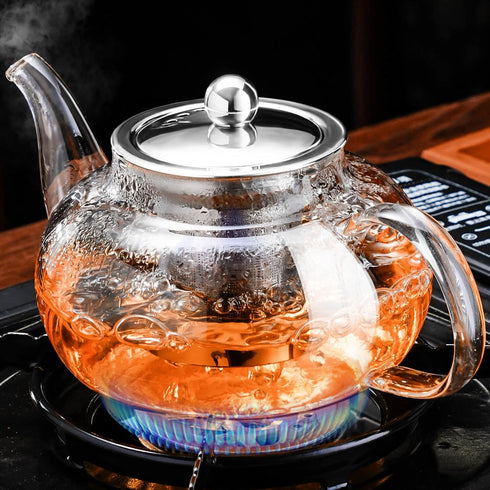 PARACITY Glass Teapot Stovetop 20 OZ/600ml, Tea pot with Removable 18/8 Stainless Steel Infuser, Borosilicate Clear Tea Kettle, Teapot Blooming an...
