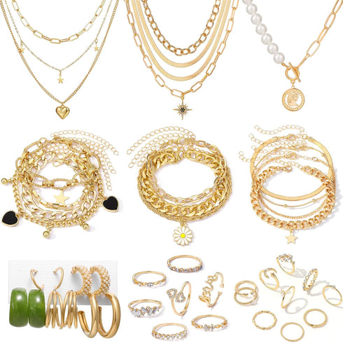 KISS WIFE Jewelry Set for Women, Necklaces Bracelets Rings and Earrings Sets, Gold Silver Vacation Jewelry Fashion Costume Jewelry Packs, Gifts fo...
