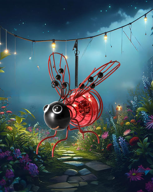 Solar-Powered Hanging Metal Ladybug Light Garden Decor | Lady bug Sculpture with Bouncy Springs | Summer Outdoor Art Decorations (Red)...