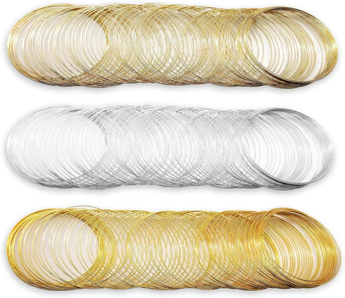 300Pcs Jewelry Beading Wire for Bracelet Making,3 Color Beading Wire Jewelry Craft Wire Bead Bracelet Wire Memory Wire Cuff for Jewelry Bangles Ma...