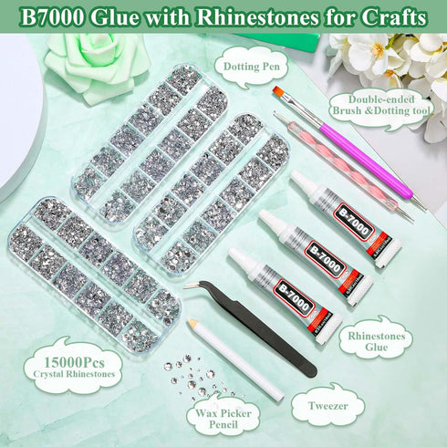 16500 Pcs Clear Rhinestones with B7000 Glue for Crafting, AB Crystal Rhinestones Bulk Swarovski Gems with Glue Kit for Fabric Cloths Tumbler Cups ...