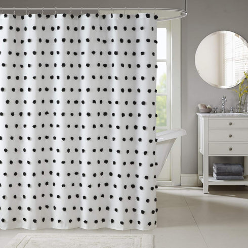 Madison Park Sophie Trendy Shower Curtain with Textured Pom-Poms Accent, Modern Bathroom Décor, Machine Washable Bath Privacy Screen, 72 in x 72 i...