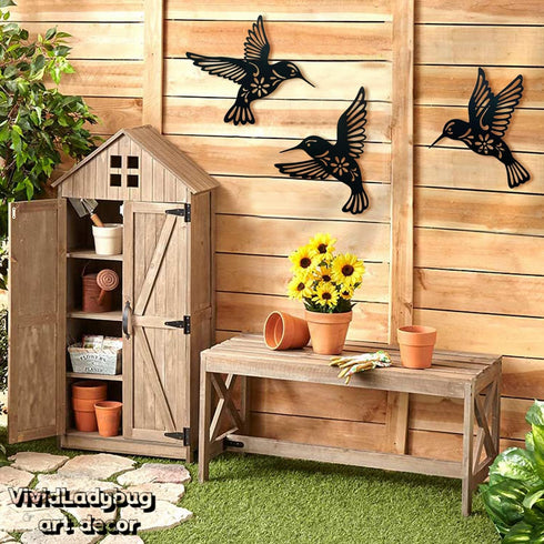 VividLadybug Metal hummingbird wall art decor, 9inch set of 3 black Concise Decoration Hanging for living room bedroom bathroom Kitchen Patio Balc...