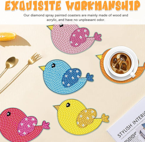 Tontut 8 Pcs Diamond Painting Wooden Coasters with Holder, DIY Little bird Coasters Diamond Art Kits for Beginners, Adults Small Diamond Painting ...