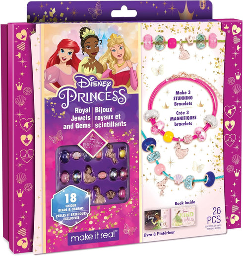 Make It Real - Ultimate Princess Royal Jewels and Gems - DIY Charm Bracelet Making Kit with Disney Princess Charms - Arts & Crafts Bead Kit for Gi...