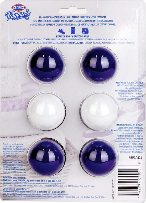 Clorox Fraganzia Deodorizing Balls, Lavender with Eucalyptus Scent - Battery Free Air Refresher, Odor Eliminators for Shoes, Gym Bag, Closet, Lock...