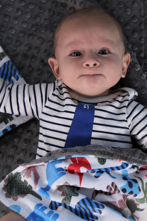 Unisex Baby Reversible Minky Dot Stroller Blanket (Choose Color) (Dinosaurs/Grey)...