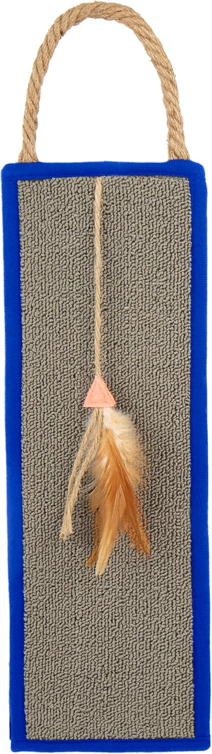 SmartyKat Clever Claws Carpet & Burlap Hanging Cat Scratch Mat - Brown/Gray with Blue Trim, One Size...