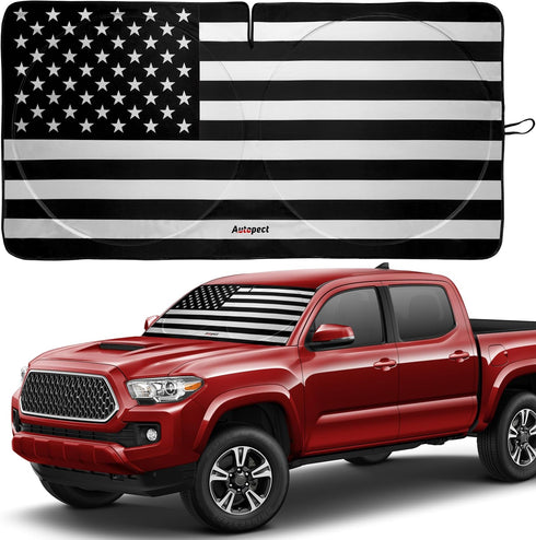Windshield Sun Shade - American Flag Design, High-Resolution Sun Visor for Car, Truck, SUV with Mirror Cut-Out for Interior Sun Protection, Foldab...