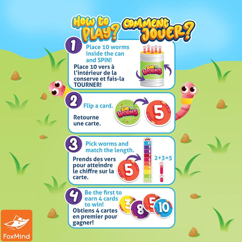FoxMind Can of Worms Quick Math Game, On The Go Educational Preschool Game for Kids, 15 Minute Worm Toy Kids Board Games, Family Games and More...