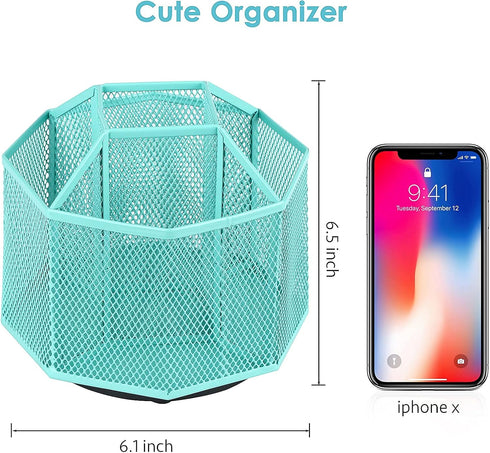 POPRUN Teal Desk Organizer, Desk Supplies and Accessories Organization,Spinning Pen/Pencil Organizer for Desk cute,Rotating Pen/Pencil Holder, for...