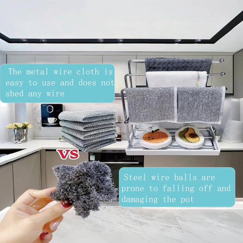 Double layer metal wire scratch free cloth, dry and wet dual-purpose metal wire dishwashing cloth, suitable for kitchen cleaning, cookware, tablew...
