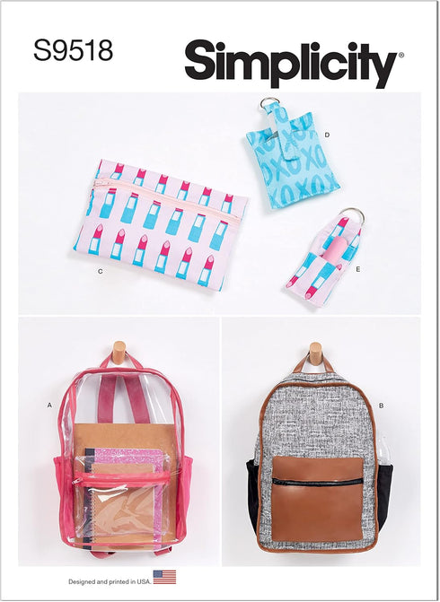 Simplicity Keychain Holder, Cosmetic Case, and Backpack Sewing Pattern Kit, Code S9518, One Size, Multicolor...