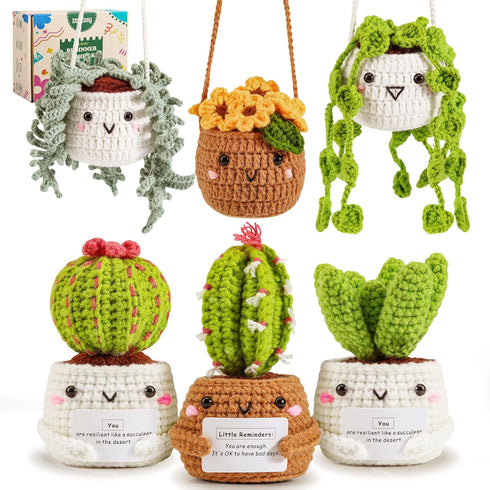 Imcrasy Crochet Kit | Crochet Kit for Beginners | Beginner Crochet Kit with Step by Step Video Lessons | 6 PC Potted Plants and Succulent Family C...