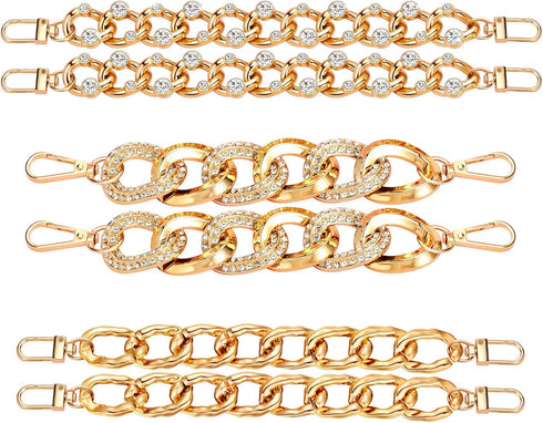Jexine 6 Pieces Gold Shoe Chain Crystal Bling Shoe Charms DIY Chains Shiny Twist Clog Sandals Charm Chains Shoe Decoration Charms Accessories for ...