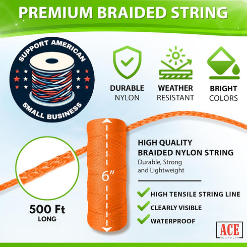 Orange Mason Line String Line - #18 Braided Nylon String - 500 Ft Length - Nylon Twine for Gardening Or Masonry Tools - Perfect Construction Strin...