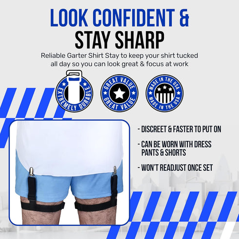 Shirt Stay Plus Garter Style Shirt Tucker Holder Shirt Stays for Men Police and Military from (Select Series) Made in the USA(1 Pair of Shirt Keep...
