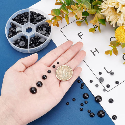 PH PandaHall Black Flat Backed Pearls, 690pcs Half Round Pearl Beads 6 Sizes Pearl Cabochon Faux Pearl Beads for DIY Scrapbook Phone Case Wedding ...