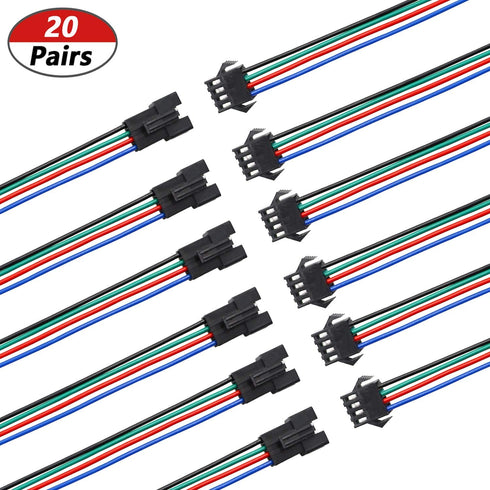 mxuteuk 20 Pairs 22 AWG JST SM Plug 4 Pin Male to Female LED Wire Connector Adapter Electrical Cable 150mm for Led Strip 5050 3528...