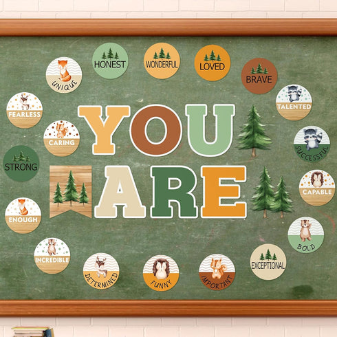 27 Pcs Classroom Affirmation Station Bulletin Board Set Positive Bulletin Board Decorations Woodland Tree Animal Motivational Posters for Classroo...