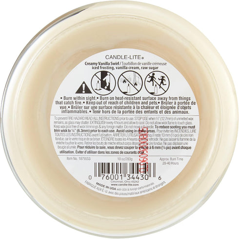 Candle-lite Scented Candles, Creamy Vanilla Swirl Fragrance, One 10 oz. Three Wick Aromatherapy Candle with 20-40 Hours of Burn Time, Off-White Co...
