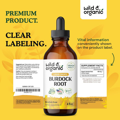 Burdock Root Tincture - Antioxidants Supplement w/Burdock Root Extract - Organic Burdock Root for Detox Cleanse for Men and Women - Alcohol-Free B...
