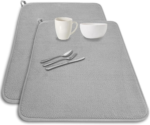 2 Pack Large Dish Drying Mat,24x17 Inch Absorbent Microfiber Dishes Drainer Mats,Dish Drying Pad for Countertops,Sinks,Draining Racks(Gray)...