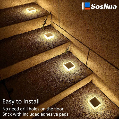 Solar Deck Lights Solar Powered,Solar Stair Lights Outdoor Waterproof,Solar Step Lights Auto ON/Off,Solar Lights Stick on Garden,Patio,Concrete Pa...