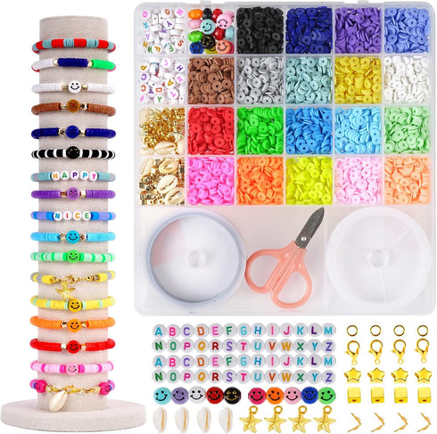 LZOUOWO 5300 Clay Beads Bracelet Making Aesthetic Kit, Polymer Heishi Preppy Letter Beads for Friendship Bracelet, Pearl Disc Beads Charms for Jew...