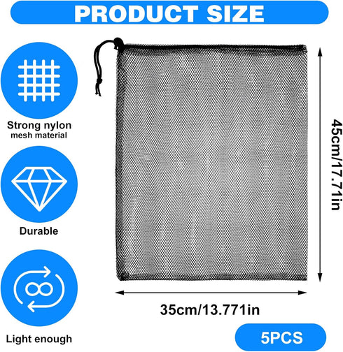 simarro 35X45cm Mesh Bags Drawstring, 5Pcs Black Nylon Mesh Laundry Bags Soft Mesh Drawstring Bag Sturdy Small Storage Bags Suitable for Beach Toy...